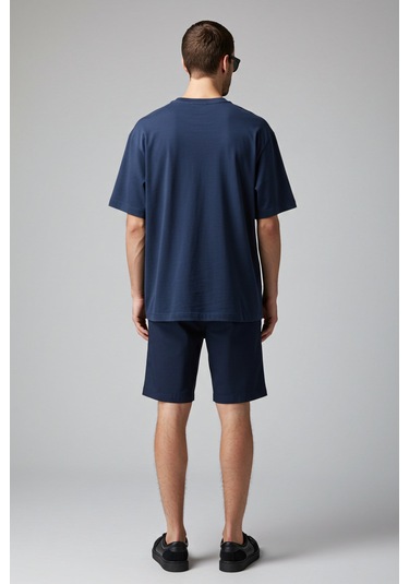 Erkek Oversize Basic Tişört Unisex %100 Pamuk Rahat Kalıp Lacivert