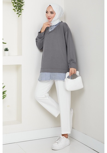 Gömlek Yaka Oysho Tunik 1612 - Antrasit Antrasit