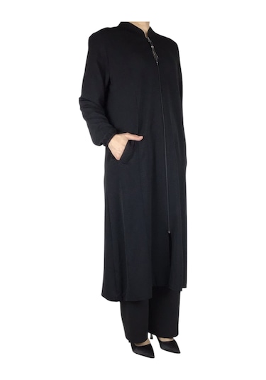 Kadın Ayrobin Kumaş Önü Fermuarlı Vatkalı Cepli Kap Siyah