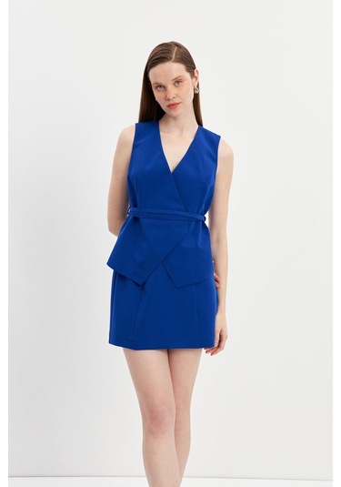 Stella Pulvis Mavi Krep Mini Etek Mavi