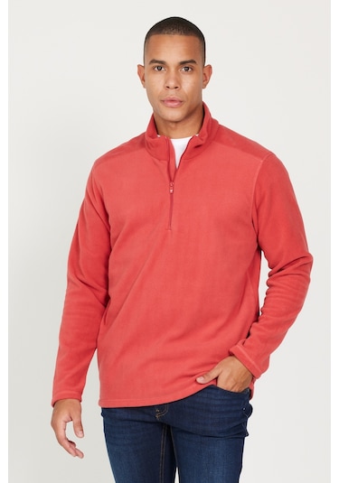 AC&Co / Altınyıldız Classics Anti-pilling Tüylenme Yapmayan Standart Fit Dik Yaka Polar Erkek Sweatshirt Mercan