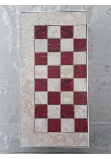 Yenigün Kırmızı Mermer Desen Büyük Tavla Takımı