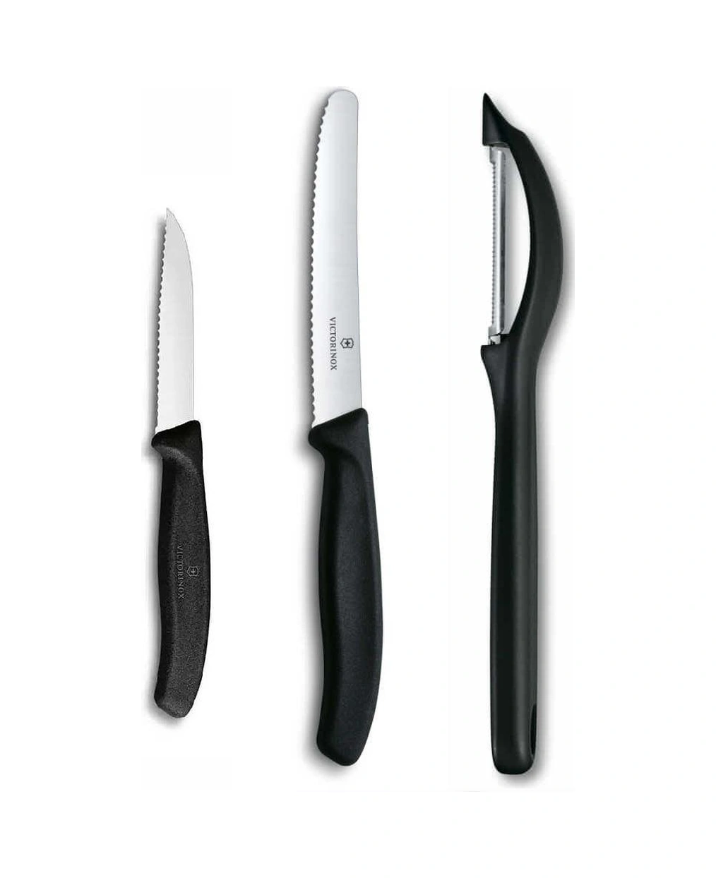 Victorinox 3 Lü Set 11 Cm Ve 8 Cm Tırtıklı Sebze Meyve Bıçağı - Domates Sebze Soyacağı Siyah