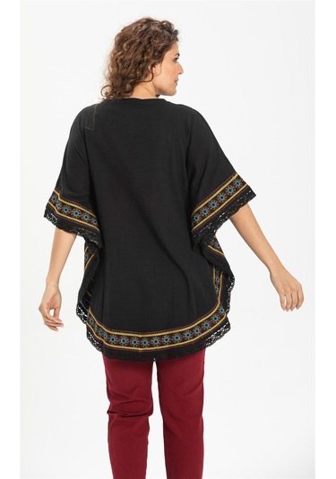 Kısa Kol Şile Bezi Gülseren Bluz Siyah Syh