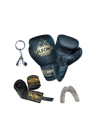 Leon Blade Training Boks Eldiveni Bandaj Dişlik Anahtarlık Seti Siyah