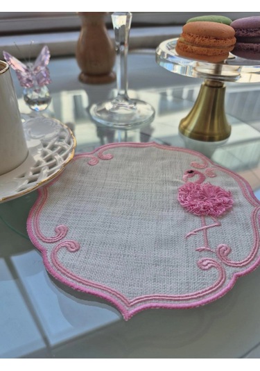 Agbtrend Pembe Flamingo Figürlü Nakışlı Sunum Kokteyl Peçetesi Pembe