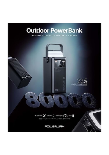 Powerway Pd80 80000 Mah Outdoor 22,5 Fast Chargıng Taşınabilir Şarj Cihazı Powerbank Siyah