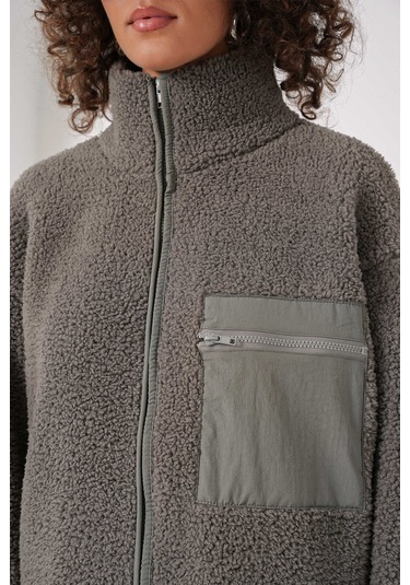 Gabria Fermuarlı Tek Cep Hırka Gri