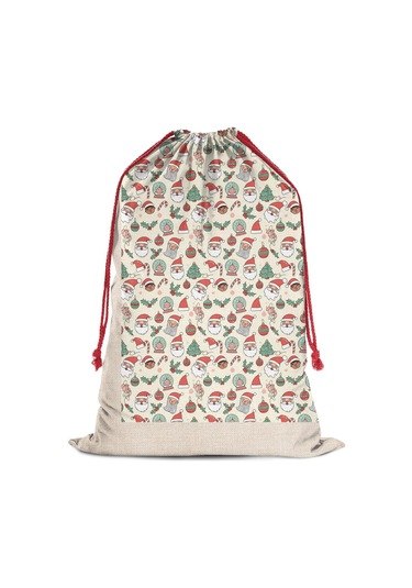 Büyük Noel Baba Hediye Çantası, Pamuklu Kordonlu, Yeniden Kullanılabilir Noel Baba Noel Süs Eşyası