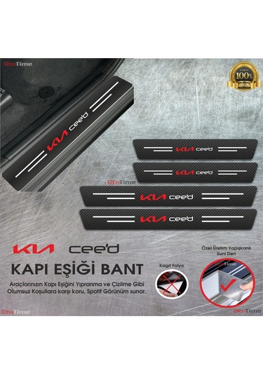 Kia Ceed Logolu Uyumlu Karbon Kapı Eşiği Koruyucu Suni Deri 4'lü