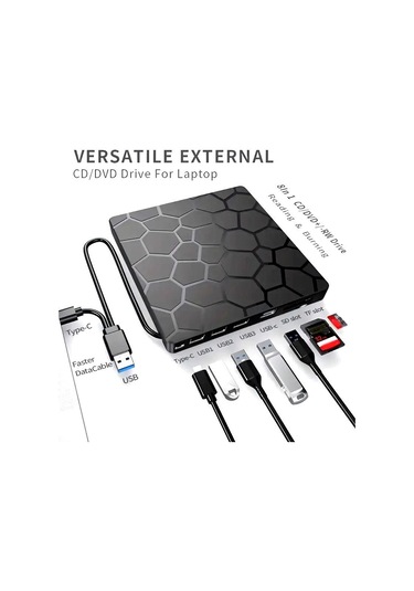 Valkyrie 8in1 Harici Cd Dvd Okuma Yazma Usb 3.0 Hub Çok Amaçlı External Drive Tf Sd Kart Okuyucu
