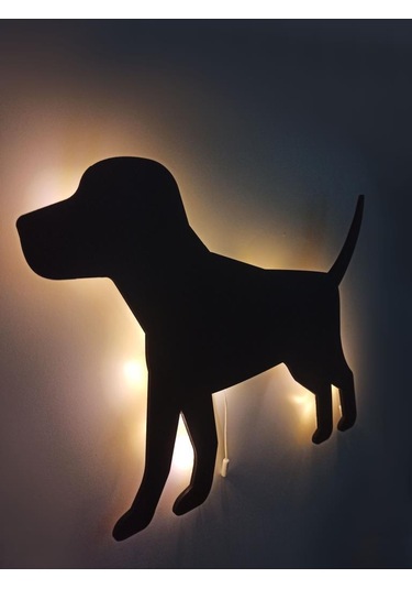 CajuArt Yürüyen Köpek Led Işıklı Siyah Ahşap Tablo Duvar Dekor