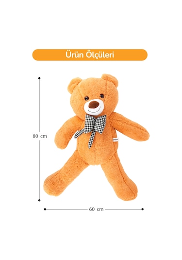 80 Cm Büyük Boy Yumuşak Papyonlu Oyuncak Ayıcık Açık Kahve