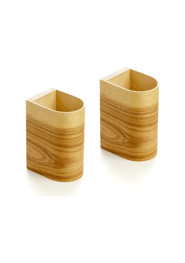 Bombe Kenarlı Yansıtma Tasarım Çift Yönlü Ahşap Salon Duvar Aplik Meşe