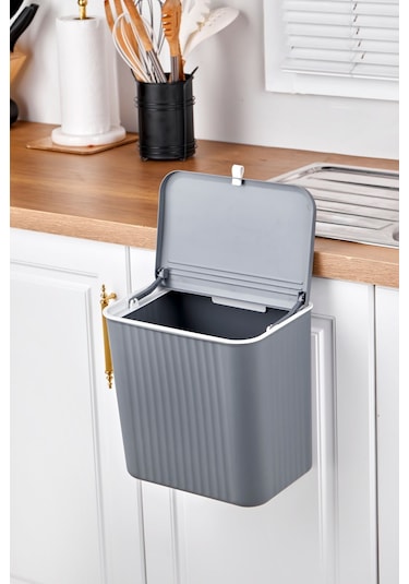 Origa 15 Lt Mutfak Tezgah Üstü Ve Dolap Askılı Çöp Kovası Gri