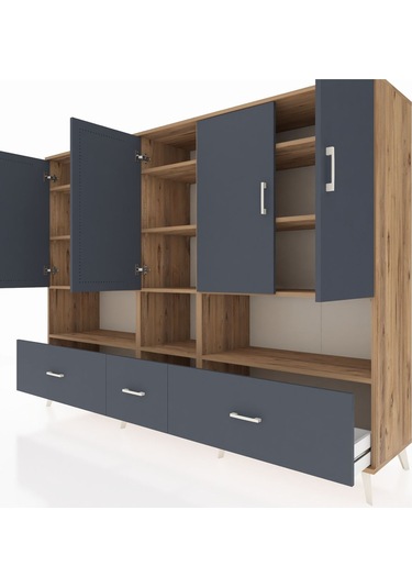 Hyperion Dolap 12 Raflı 3 Çekmeceli 5 Kapaklı 220x44x163 Çam-antr Çam-antrasit