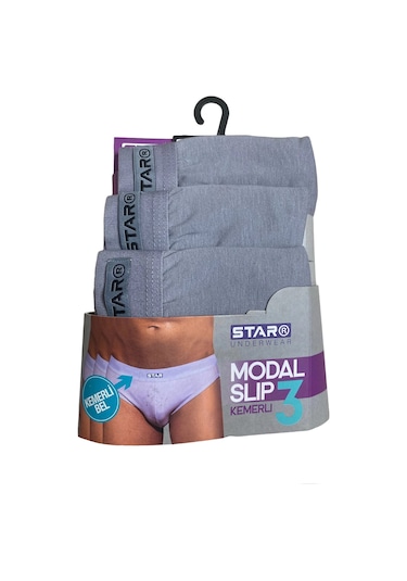 Star 109 Erkek 3'lü Modal Slip Gri