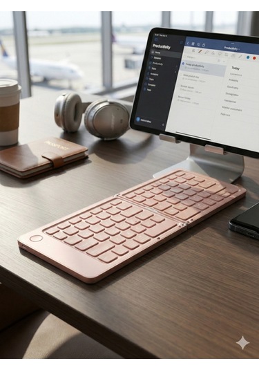 Katlanabilir Mini Bluetooth Klavye - Taşınabilir Pembe Kablosuz Tablet Ve Telefon Klavyesi