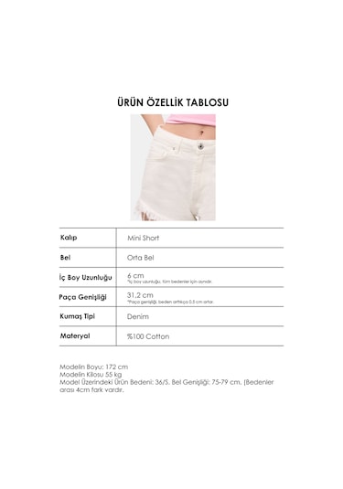 Itsbasic Kadın Kırık Beyaz 7s6-101 Mini Paça Püsküllü Denim Şort
