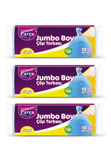 Güçlü Çöp Torbası Jumbo Boy 10'lu 80 X 110 Cm Üçlü Set
