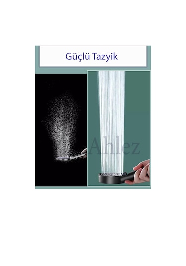 Qianfan Siyah Turbo Fan 5 Fonksiyonlu Duş Başlığı + İpli Duş Siyah