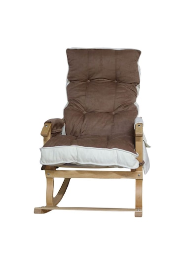 Enda Home Mosso Çift Minderli Ahşap Sallanan Sandalye Tv Baba Koltuğu Dinlenme Koltuğu Kahve - Krem