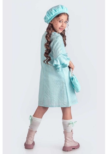 Valon Kesim Elbise Şapkalı Çantalı Mint Yeşil