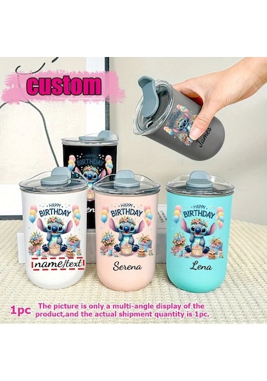 Honeybeeshop Pembe Stitch Kisisellestirilmis Termos Ozeli Isimli Baskili Hediyelik Pembe