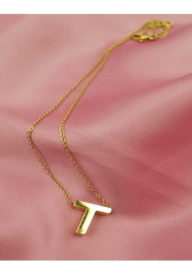 Vog Kişiye Özel Üç Boyutlu Çelik T Harf Sarı Renkdeniz Ve Havuz Suyuna Dayanıklı Paslanmaz Kolye Sarı