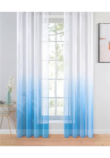 Tül Perde Vizon Renk Geçişli Degrade S Pile Tül Perde Mavi