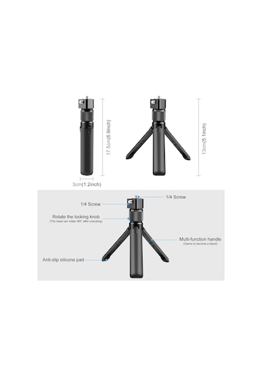 Sones Insta360 X3 / X4 Puluz Döner Saplı Masaüstü Tripod Standı Siyah