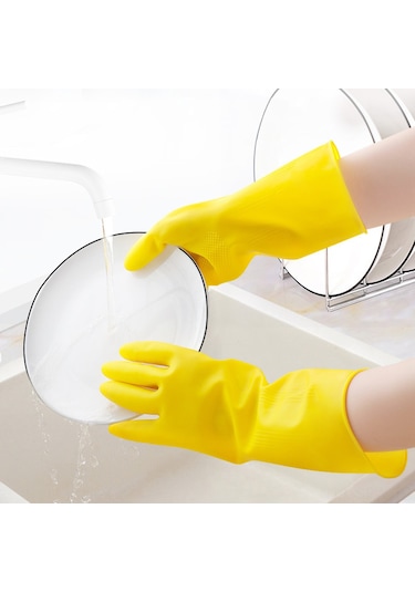 Maiyame Kalın Lateks Ev İşleri Eldiveni - Su Geçirmez, Kauçuk, Ev Koruma, L Beden, Yıkama Ve Emniyet İçin Sarı