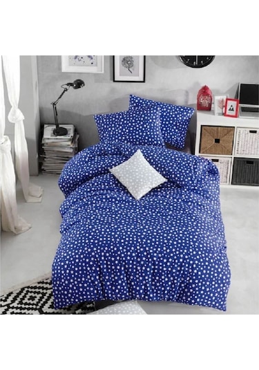 Kolay Ütülenir Desenli Nevresim Seti Tek Kişilik Lacivert