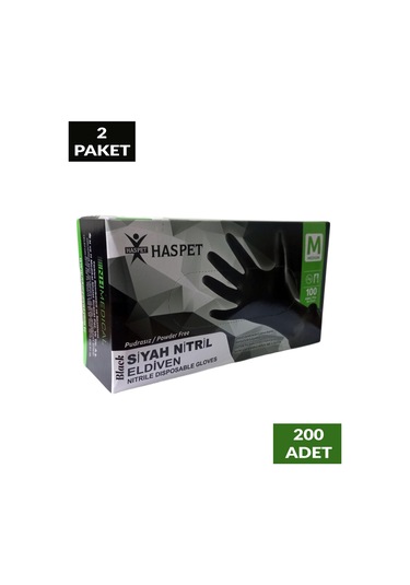 Siyah Nitril Pudrasız Eldiven M Beden İkili Paket 200 Adet
