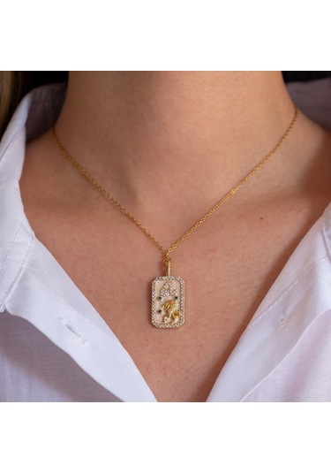 Çelik Kolye, Altın Kaplama Aslan Burcu Kadın Kolye K-116 Altın