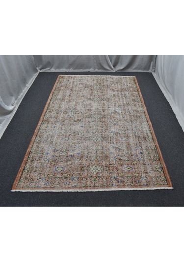 Zehra Abla Halı Vintage El Dokuma Eskitme Lüks Çiçekli Yün Salon Halısı 5268 Renkli