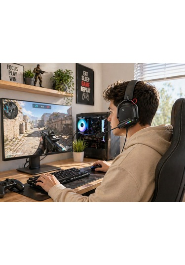 Rgb Oyuncu Kulaklığı Mikrofonlu 40mm Sürücü Kablolu Gaming Headset