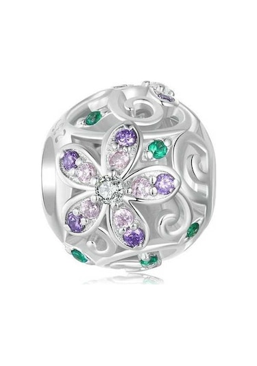 Fastbuy S925 Ayar Gümüş Platin Kaplama Çiçek Boncuk Scc2741, Renkli İçi Boş Dıy Asma Boncuk Çok Renkli