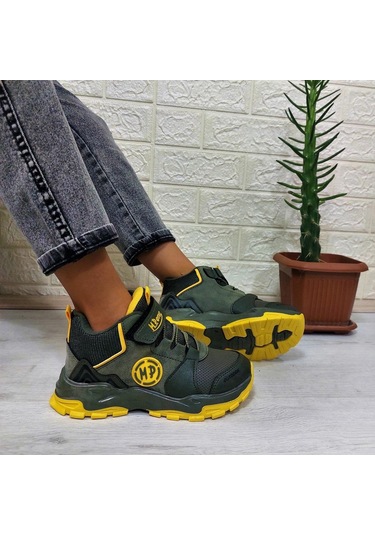 M.p One 3139 Haki - Sarı Fuspetli Cırtlı İçi Polar Erkek Çocuk Bot 001