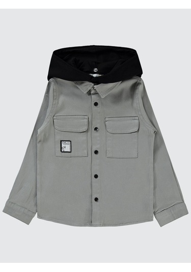 Civil Boys Erkek Çocuk Kapşonlu Gömlek 6-9 Yaş Gri Gri