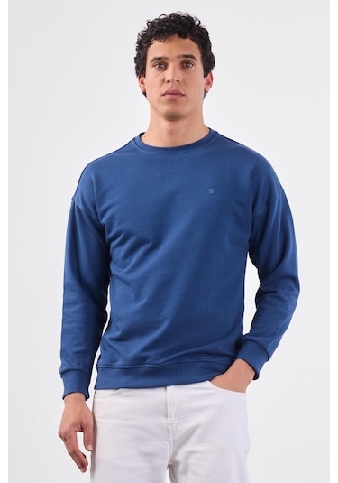 Dufy Açık Lacivert Bisiklet Yaka Regular Fit Erkek Sweatshirt Lacivert