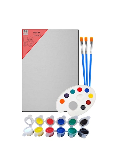 Resim Başlangıç Akrilik Boya Seti - Tuval, 3lü Fırça, Palet, Akrilik Boya- Boyama Sanat Tual Seti