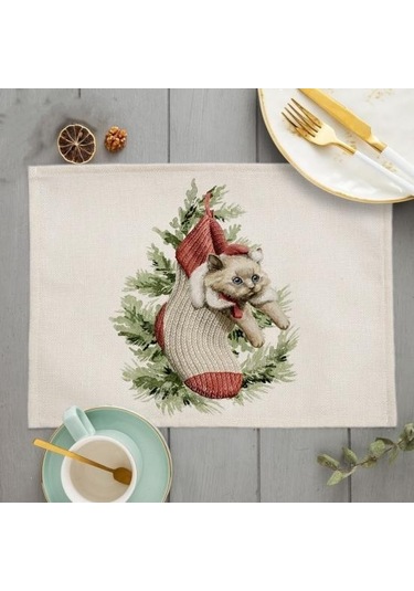 Noel Servis Altlığı Uygun Keten Mat Şenlikli Ev Dekorasyonu İçin Dayanıklı Şık Şeffaf Baskı Masası N Diğer