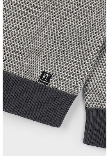 Erkek Çocuk Normal Kalıp Yün Karışımlı Dokulu Örgü Triko Kazak - Gri Charcoal Melange