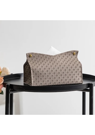 Füme Kırmızı Deri Doku Kutusu Ev Oturma Odası Çay Masası Pu Rattan Deri Doku Kutusu Mutfak Masaüstü İskandinav Peçete Tutucu Saklama Kutusu