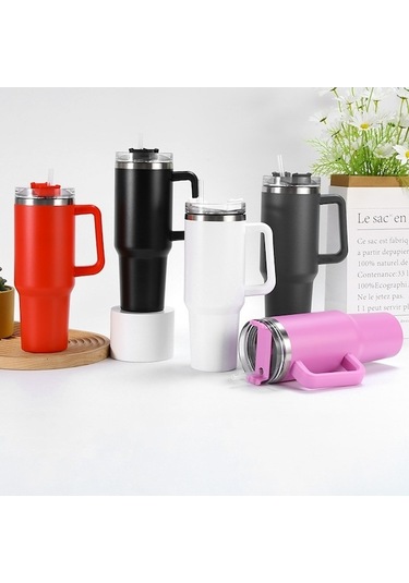 Novahub 40oz Araba Kupası Çift Katmanlı Vakumlu Bardak, Pipet Saplı Paslanmaz Çelik Termos Bardak Beyaz