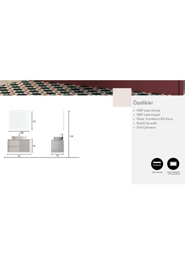 Evros Lotus 85 Cm Banyo Dolabı Gri