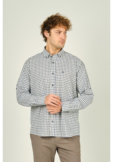 Figs Erkek Slim Fit Ekoseli Uzun Kollu %100 Pamuk Gömlek 0016 Bej Bej