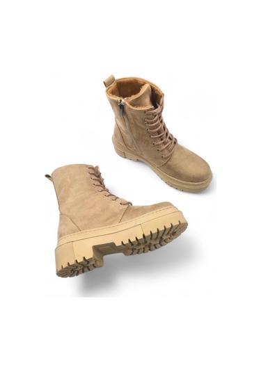 Kayles Bej Süet Rahat Kadın Bağcıklı Bot Bej