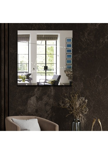 Ayna | Düz Ayna | Tasarım Kanallı - Kare Ayna | 60Cm X 60Cm Şeffaf